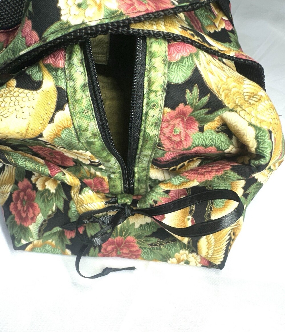 Artisan Quilted Floral Bag Asian Crane Phoenix Bird Peony Pattern Tote - Picture 2 of 8